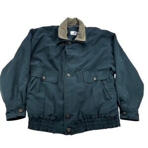 Pierre Balmain Mens Vintage Blue‎ Bomber Jacket Suede Collar Snap Front Large